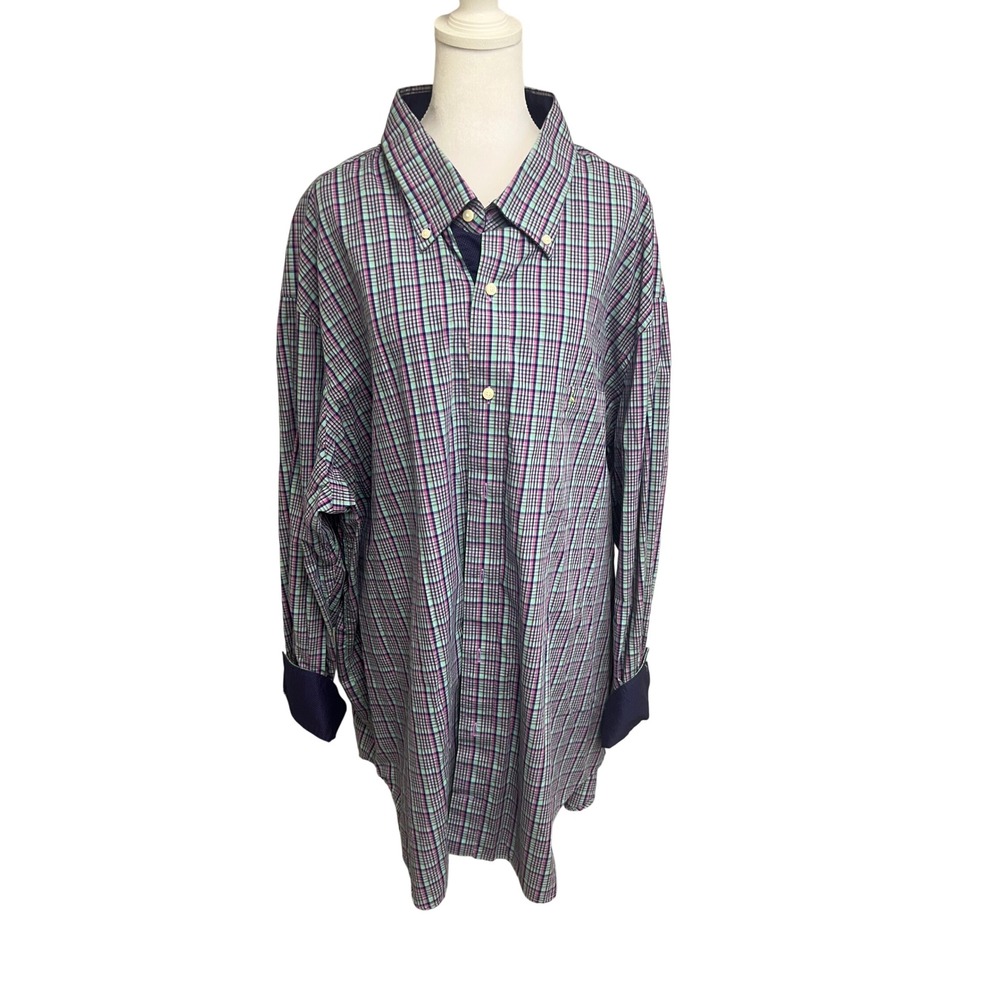 Tailorbyrd Button Down Shirt Mens Plaid Long Sleeve Sz 3XL Purple Green Preppy